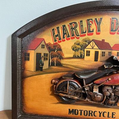 LOT 93L: Harley Davidson Motorcycle Wooden Plaque