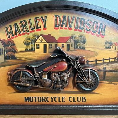 LOT 93L: Harley Davidson Motorcycle Wooden Plaque
