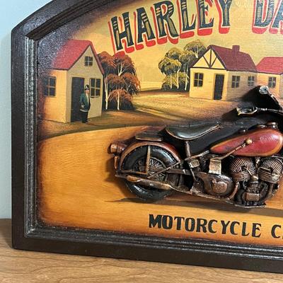 LOT 93L: Harley Davidson Motorcycle Wooden Plaque