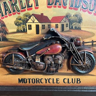 LOT 93L: Harley Davidson Motorcycle Wooden Plaque