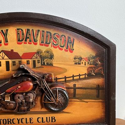 LOT 93L: Harley Davidson Motorcycle Wooden Plaque