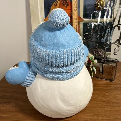 LOT 95L: Christmas Decorations - Metal Truck, Ceramic Snowman, LED Light-Up Picture and More