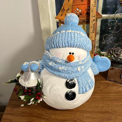 LOT 95L: Christmas Decorations - Metal Truck, Ceramic Snowman, LED Light-Up Picture and More