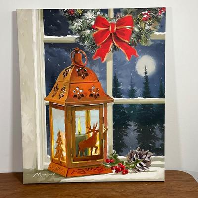 LOT 95L: Christmas Decorations - Metal Truck, Ceramic Snowman, LED Light-Up Picture and More