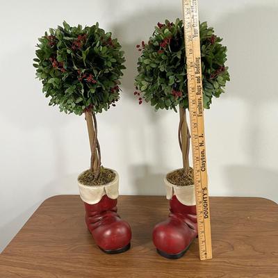 LOT 96L: Christmas Decor - Heavy Duty Heirloom Iron Christmas Tree Stand, Topiaries, Light-Up Pictures