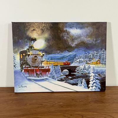 LOT 96L: Christmas Decor - Heavy Duty Heirloom Iron Christmas Tree Stand, Topiaries, Light-Up Pictures