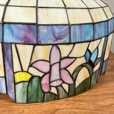 LOT 97L: Large Vintage Floral Tiffany Glass Style Hanging Light