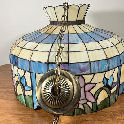 LOT 97L: Large Vintage Floral Tiffany Glass Style Hanging Light