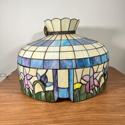 LOT 97L: Large Vintage Floral Tiffany Glass Style Hanging Light