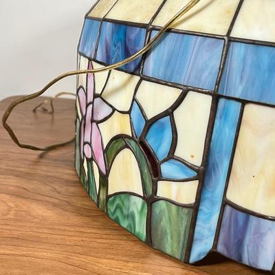 LOT 97L: Large Vintage Floral Tiffany Glass Style Hanging Light