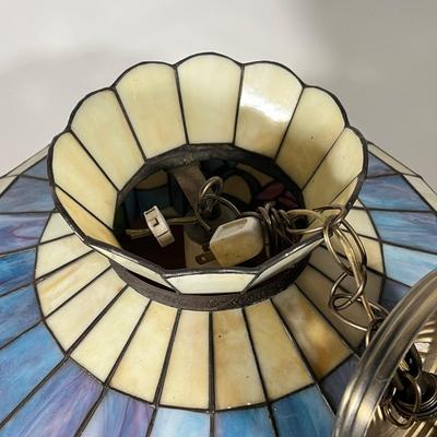LOT 97L: Large Vintage Floral Tiffany Glass Style Hanging Light