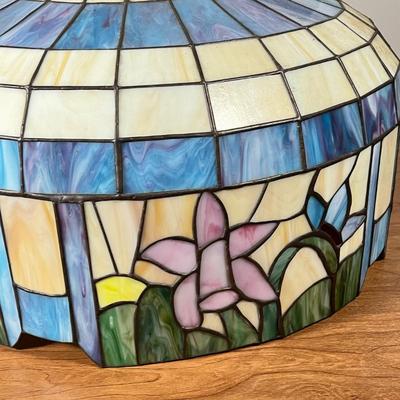 LOT 97L: Large Vintage Floral Tiffany Glass Style Hanging Light