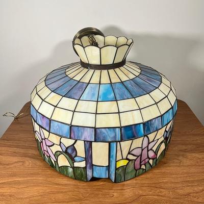 LOT 97L: Large Vintage Floral Tiffany Glass Style Hanging Light