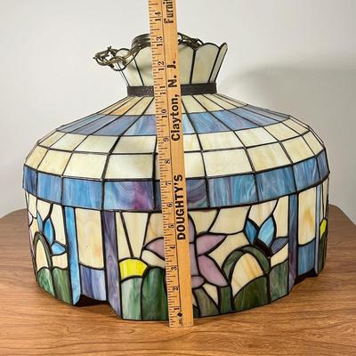 LOT 97L: Large Vintage Floral Tiffany Glass Style Hanging Light