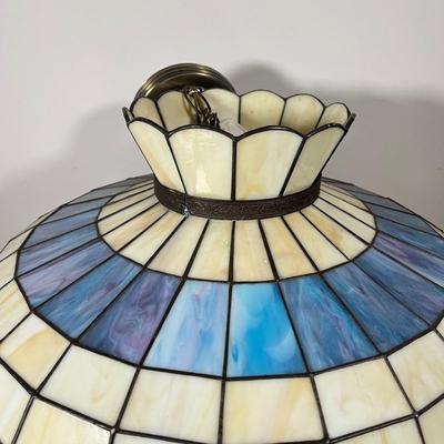 LOT 97L: Large Vintage Floral Tiffany Glass Style Hanging Light