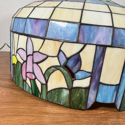 LOT 97L: Large Vintage Floral Tiffany Glass Style Hanging Light