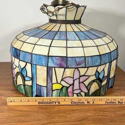 LOT 97L: Large Vintage Floral Tiffany Glass Style Hanging Light