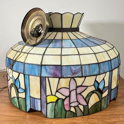 LOT 97L: Large Vintage Floral Tiffany Glass Style Hanging Light
