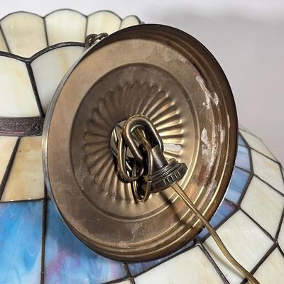 LOT 97L: Large Vintage Floral Tiffany Glass Style Hanging Light