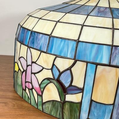 LOT 97L: Large Vintage Floral Tiffany Glass Style Hanging Light