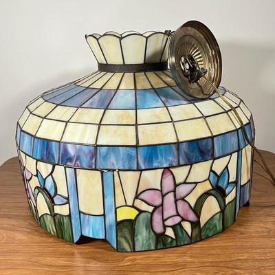 LOT 97L: Large Vintage Floral Tiffany Glass Style Hanging Light