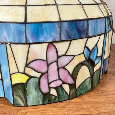 LOT 97L: Large Vintage Floral Tiffany Glass Style Hanging Light
