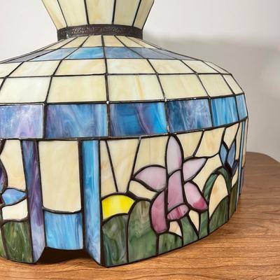 LOT 97L: Large Vintage Floral Tiffany Glass Style Hanging Light