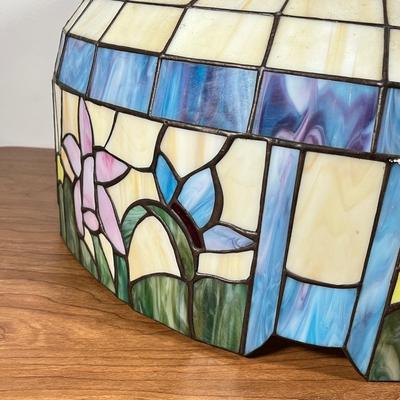 LOT 97L: Large Vintage Floral Tiffany Glass Style Hanging Light