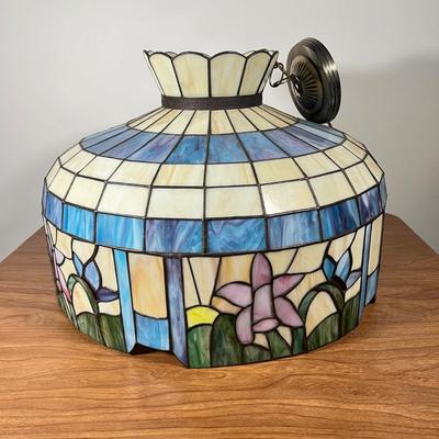 LOT 97L: Large Vintage Floral Tiffany Glass Style Hanging Light