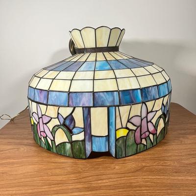 LOT 97L: Large Vintage Floral Tiffany Glass Style Hanging Light
