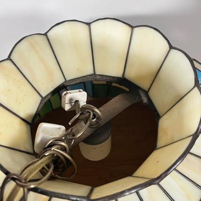 LOT 97L: Large Vintage Floral Tiffany Glass Style Hanging Light