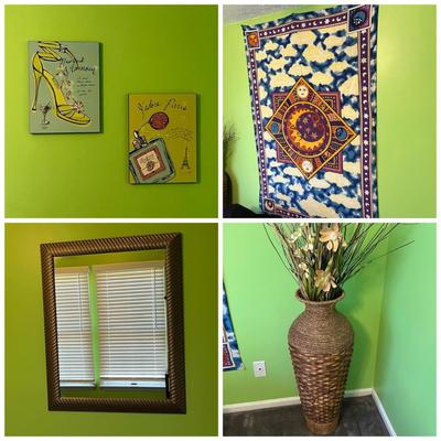 LOT 106B: Home Decor - Mirror, Tapestry, Basket, Wall Art