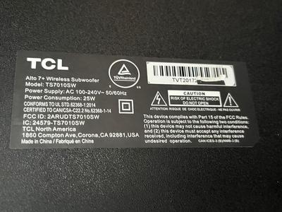 LOT 114M: TCL Alto Soundbar w/ Wireless Subwoofer - Model TS7010