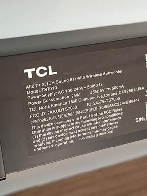 LOT 114M: TCL Alto Soundbar w/ Wireless Subwoofer - Model TS7010