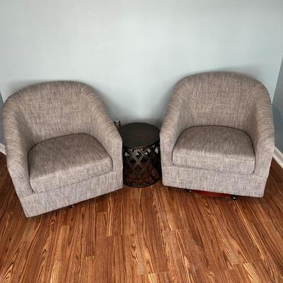 LOT 115M: Two Swivel / Rolling Club Chairs + Metal Accent Table