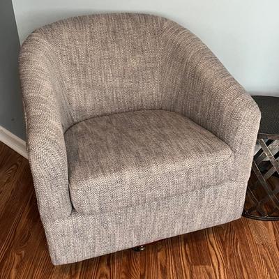 LOT 115M: Two Swivel / Rolling Club Chairs + Metal Accent Table