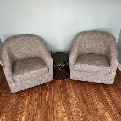 LOT 115M: Two Swivel / Rolling Club Chairs + Metal Accent Table