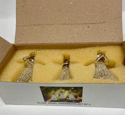 Trio of Vintage Spun Glass Christmas Tree Angel Ornaments