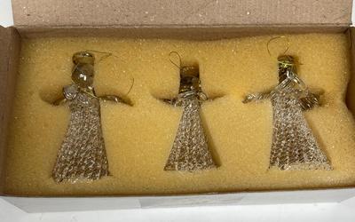 Trio of Vintage Spun Glass Christmas Tree Angel Ornaments