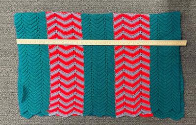 Vintage Handmade Knit Blanket or Throw - forest green, red, gray