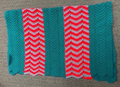 Vintage Handmade Knit Blanket or Throw - forest green, red, gray