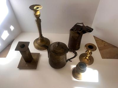 Lot of Seven including Antique 19C Islamic-Kashmir Coffee Pot