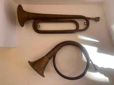 Lot of Two Vintage Brass Musical Horns
