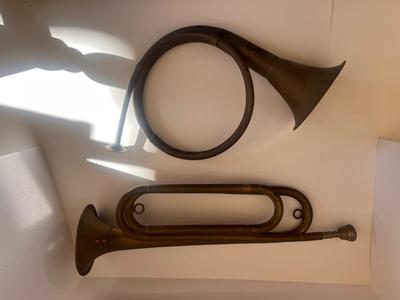 Lot of Two Vintage Brass Musical Horns