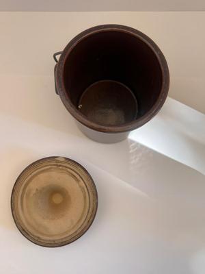 Vintage Brown Stoneware Cheese Crock Jar With spring lid preserves