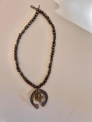 Vintage Navajo Sterling and Turquoise Naja Necklace