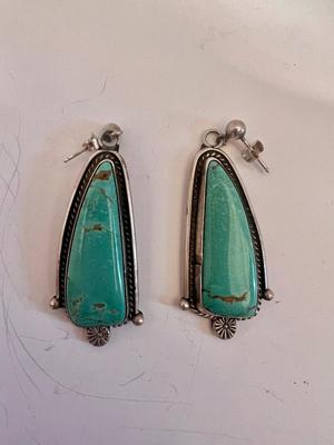 Navajo Dangle Earrings 925 Natural Turquoise Signed