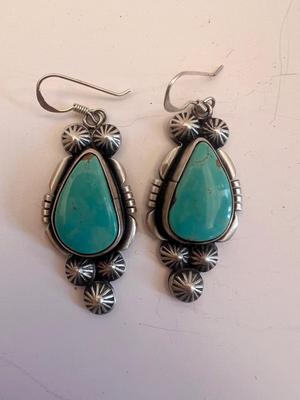 Monogrammed Sterling and Turquoise Native American Earrings