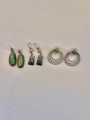 Lot of Three Vintage Handmade Sterling Earrings