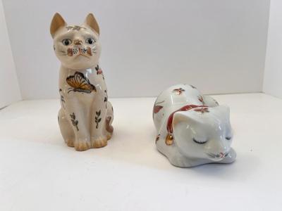 Lot of Two Hand Painted Japanese Ceramic Cats